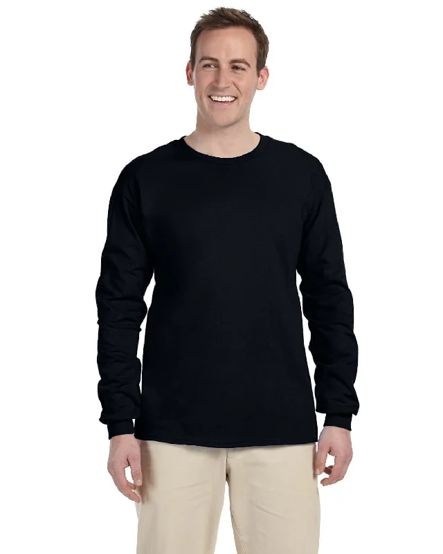 Fruit of the Loom Lightweight Long Sleeve T-Shirt | Black Solid Print Embellished