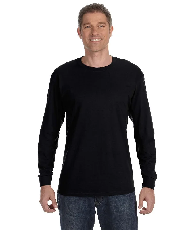 Gildan Heavy Cotton Long Sleeve T-Shirt | Black Print Jacquard Patchwork