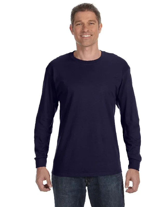 Gildan Heavy Cotton Long Sleeve T-Shirt | Navy Print Jacquard Patchwork