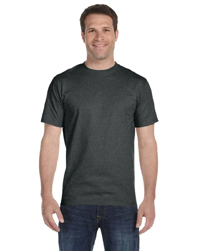 Hanes ComfortSoft 100% Cotton T-Shirt | Charcoal Heather Ribbed T-Shirt High Neck Heavyweight