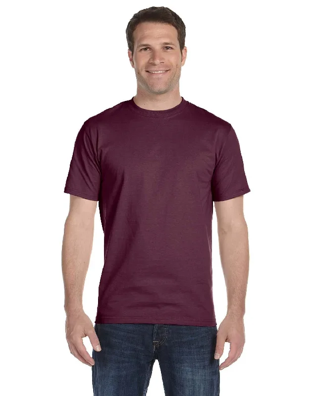 Hanes ComfortSoft 100% Cotton T-Shirt | Maroon Houndstooth Herringbone Solid