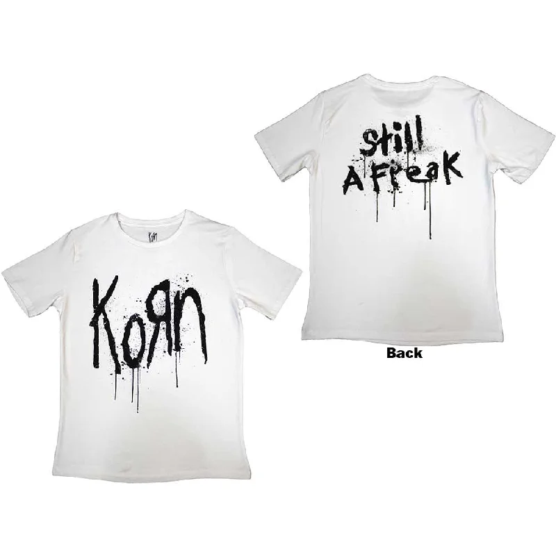 Korn | Official Band Ladies T-Shirt | Still A Freak (Back Print) white Iron Safe Non-Iron Wrinkle Free