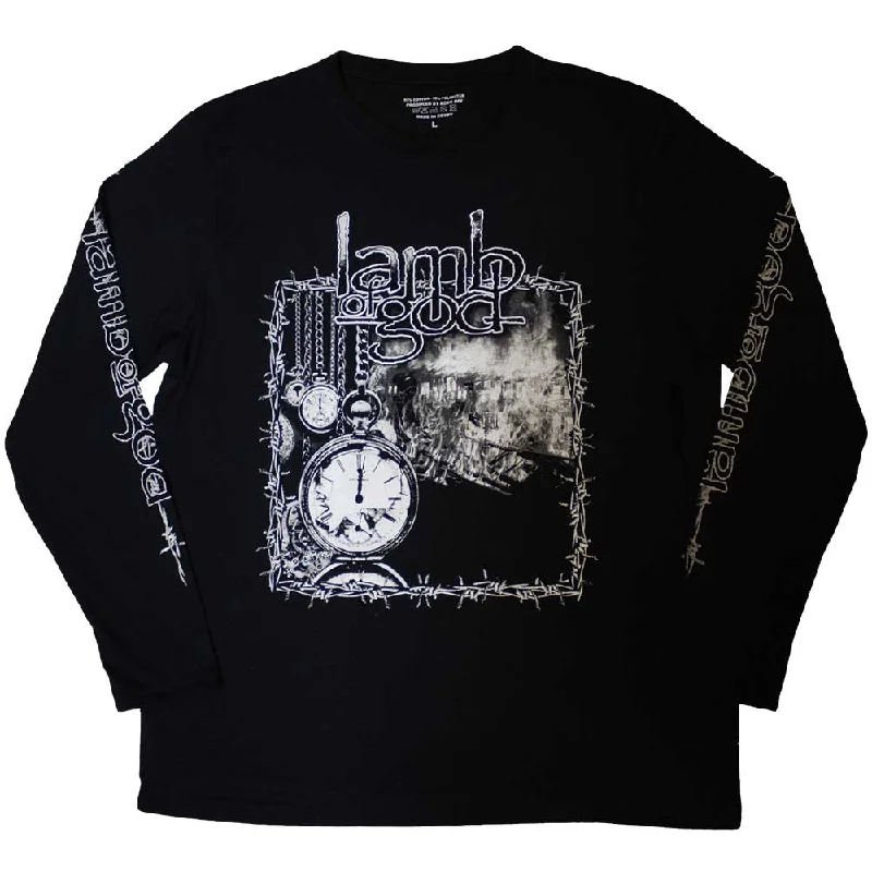 Lamb Of God| Official Band Long Sleeve T-Shirt | Barbed Wire (Sleeve Print) Houndstooth Herringbone Solid