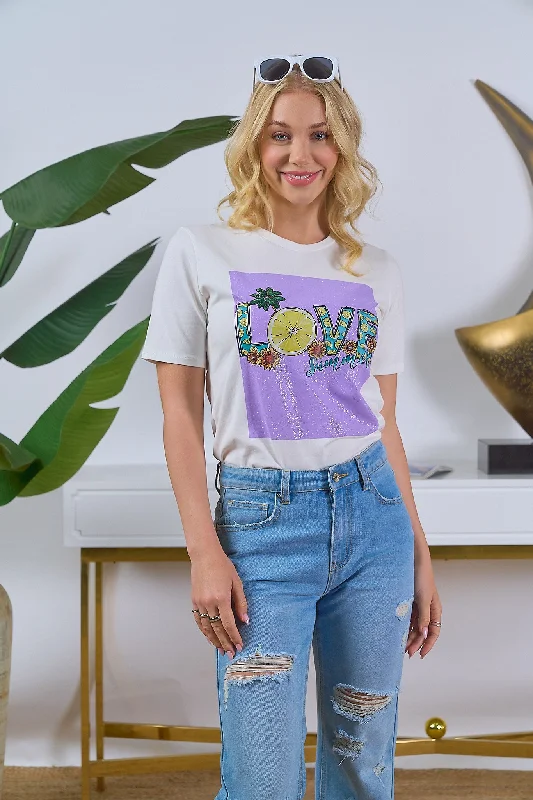 LOVE Tropical T-Shirt Mesh Blend Leather Blend Suede Blend