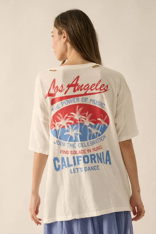 Power of Music Los Angeles Distress Graphic T-shirt Print Jacquard Patchwork