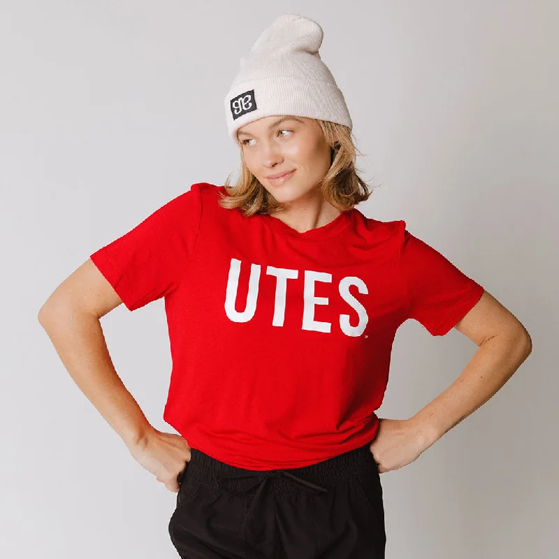 Utah Boyfriend Tee, Red Utes Chenille Fabric Brocade Fabric Lace Fabric