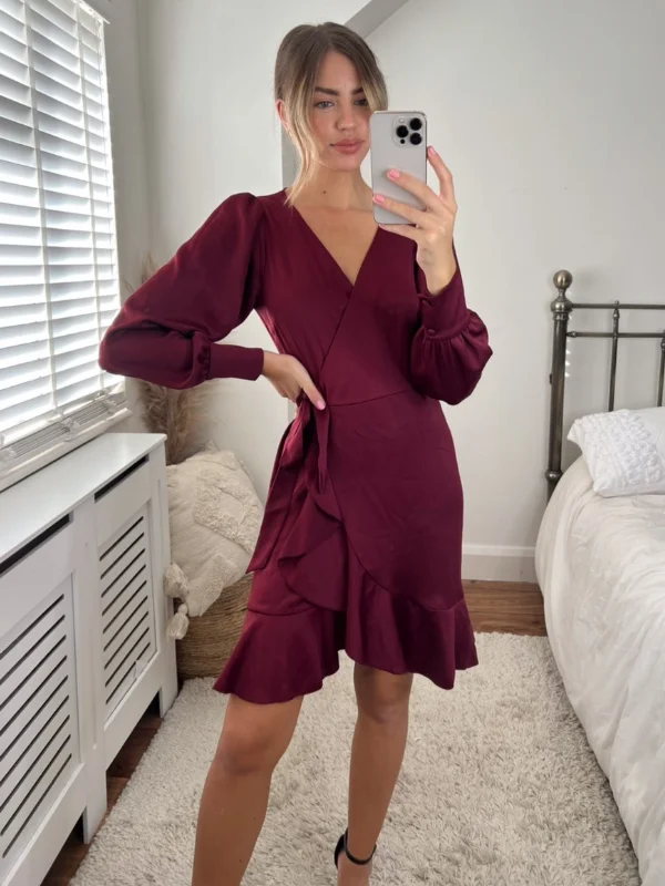 Bobbi Wrap Satin Mini Dress / Merlot Elegant Vintage Mini Dress