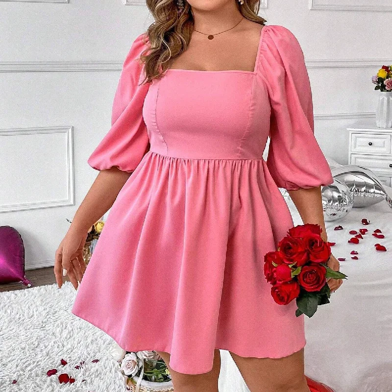 BUBBLE SLEEVE A-LINE CASUAL MINI DRESS_CWDSD3332 Elegant Satin Mini Dress