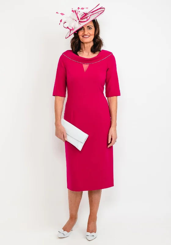 Cassandra Diamante Trim Cowl Midi Dress, Magenta Stylish Striped Midi Dress