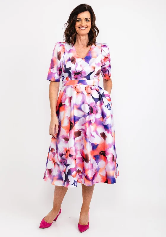 Casting Watercolour Floral Midi Dress, Violet Multi Fashionable Plaid Midi Dress