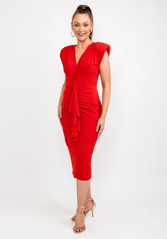 Casting Ruched Drape Midi Dress, Red Fashionable Shift Midi Dress