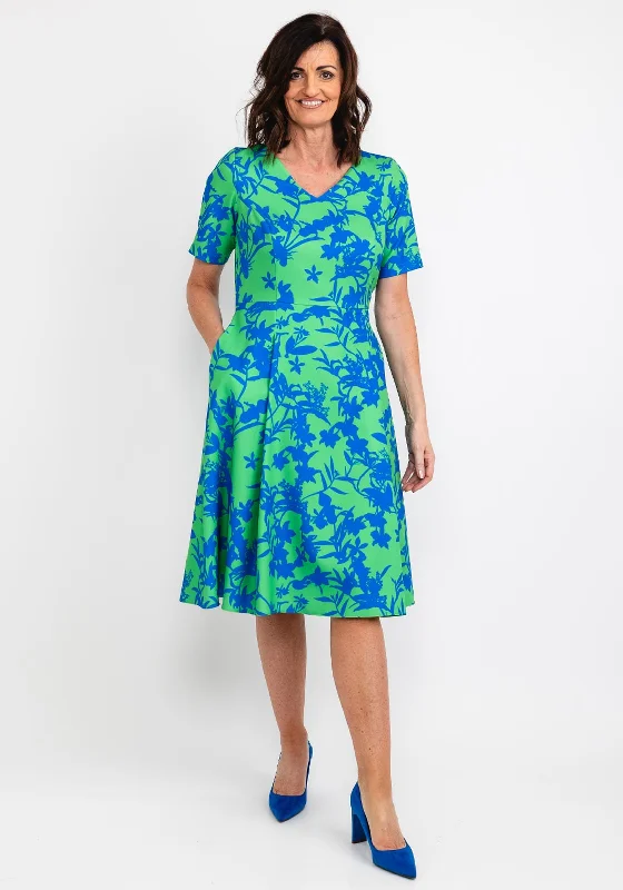 Coco Doll Judy Print Midi Dress, Green & Royal Fashionable Casual Midi Dress