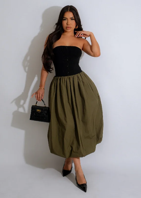 Dual Harmony Ribbed Midi Dress Green Cozy Wide Strap Midi Dress