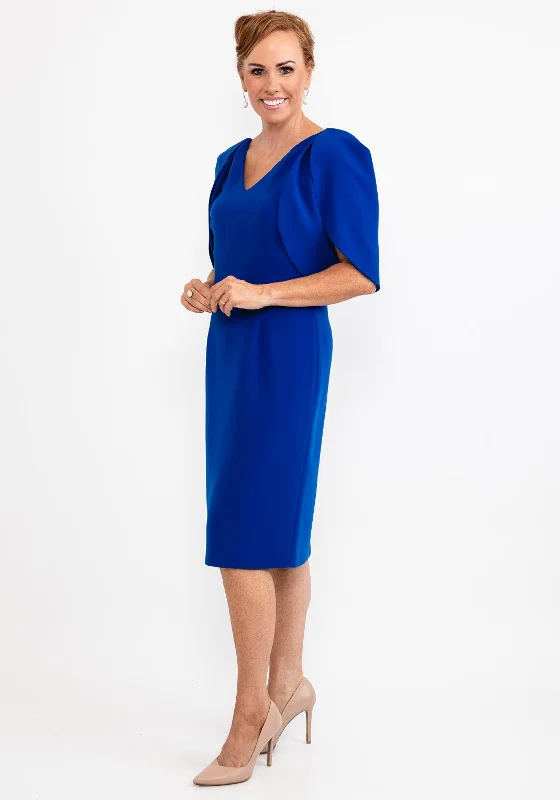 Ella Boo Oversize Tulip Sleeve Pencil Midi Dress, Royal Fashionable Pencil Midi Dress