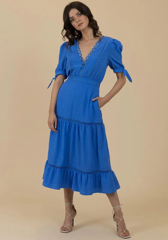 Fee G Woven A Line Midi Dress, Blue Stylish Striped Midi Dress