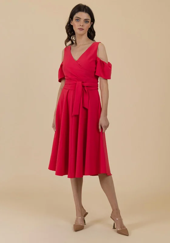 Fee G Off the Shoulder Midi Dress, Watermelon Trendy Long Sleeve Midi Dress