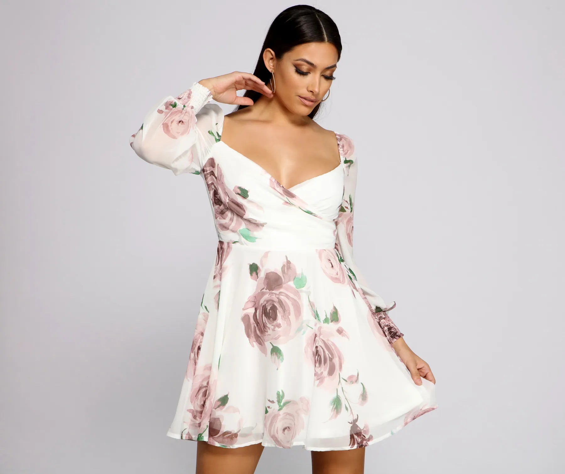 Flowy Feels Floral Chiffon Mini Dress Comfortable Casual Mini Dress