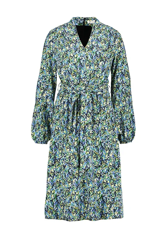 Gerry Weber Floral Pattern Print Midi Dress, Blue Multi Fashionable Pleated Midi Dress