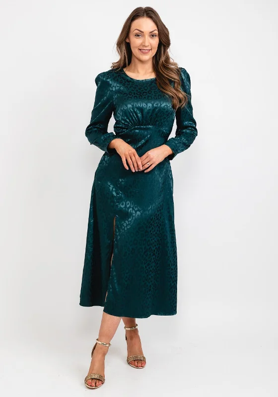 Girl in Mind Ashanti Leopard Print Midi Dress, Emerald Fashionable Pleated Midi Dress