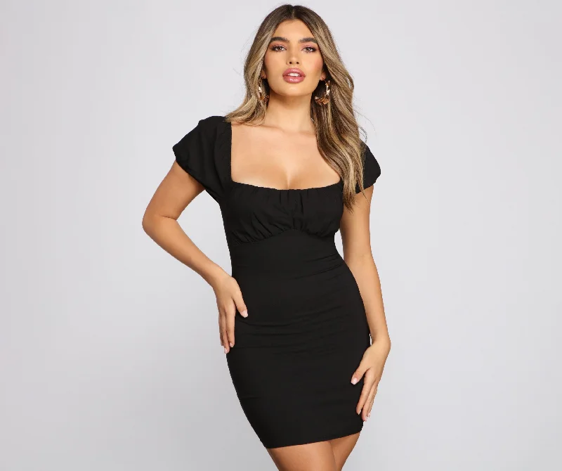 Iconic Glam Puff Sleeve Mini Dress Fashionable Mini Dress with Slits