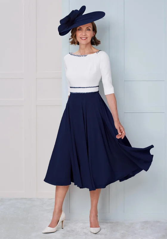 John Charles Chiffon Skirt Midi Dress, Navy & Ivory Trendy A-Line Midi Dress