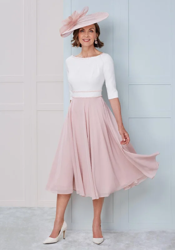 John Charles Chiffon Skirt Midi Dress, Rose & Ivory Trendy Smocked Detail Midi Dress