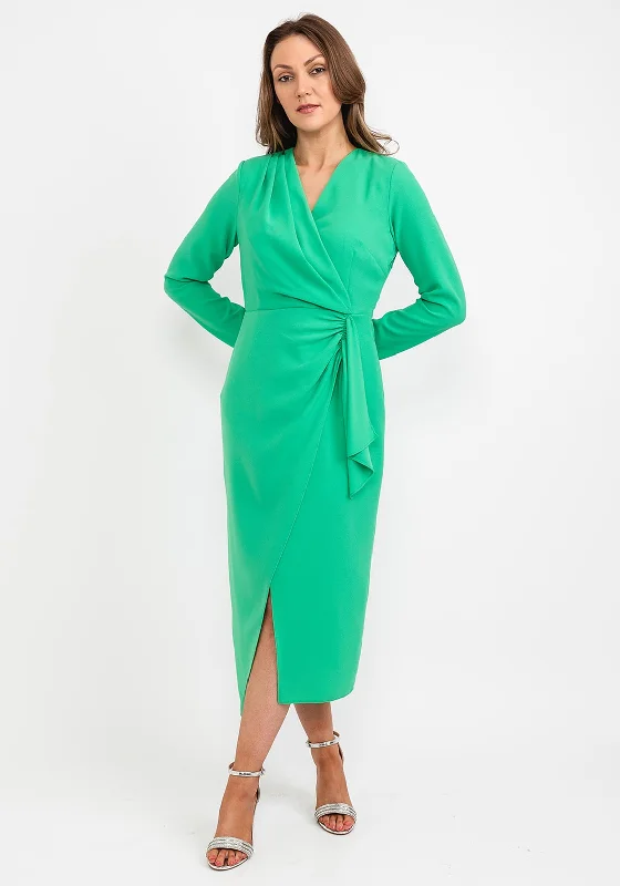 Kameya Faux Wrap Midi Dress, Shamrock Stylish Button-Down Midi Dress