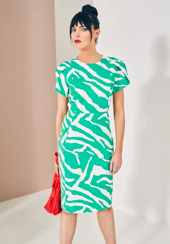 Kate Cooper Animal Print Midi Dress, Green & White Cozy A-Line Midi Dress