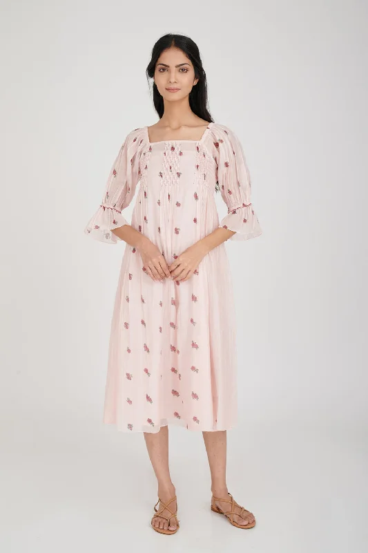 Anemone Pleated Midi Dress Trendy Flared Sleeve Midi Dress