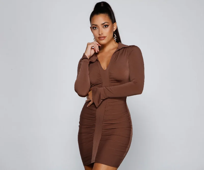 Keep It Trendy Collared Mini Dress Cozy Cowl Neck Mini Dress