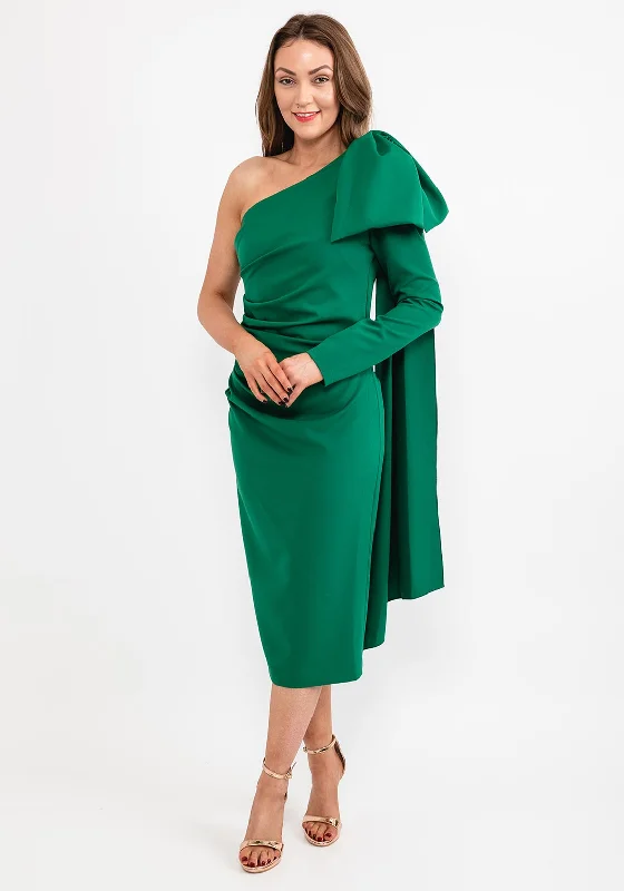 Kevan Jon Krystle One Sleeve Midi Dress, Green Stylish Button-Down Midi Dress