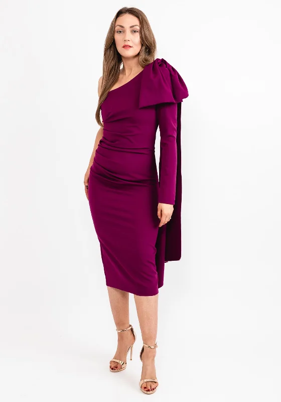 Kevan Jon Krystle One Sleeve Midi Dress, Mulberry Cozy Wide Strap Midi Dress