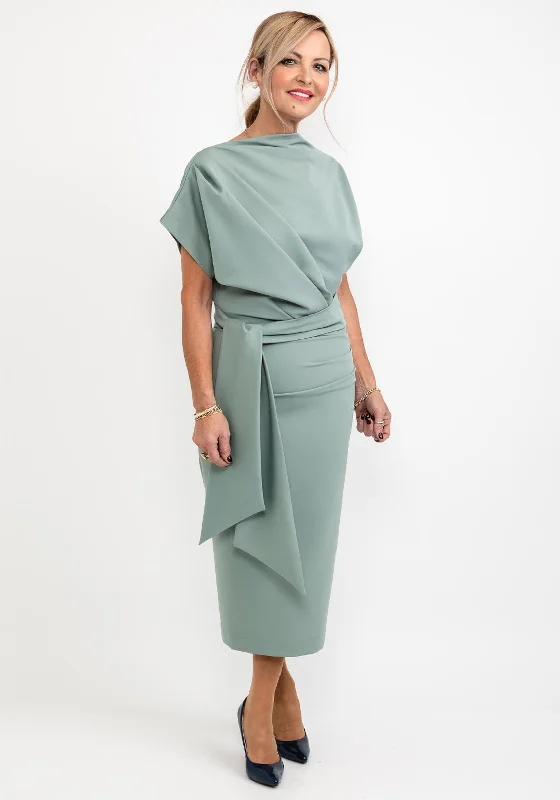 Kevan Jon Poppy Tie Midi Dress, Sage Cozy Midi Dress with Pockets