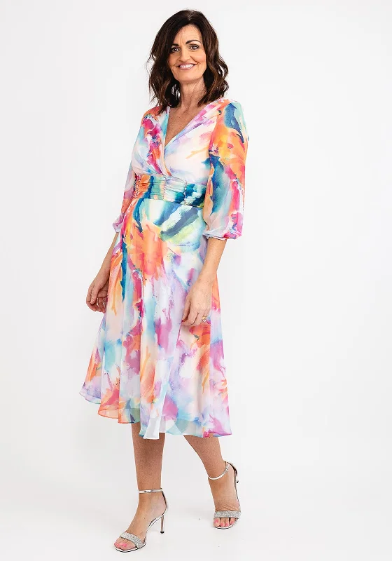 Lizabella Watercolour Print Chiffon Midi Dress, Multi Cozy Ribbed Knit Midi Dress