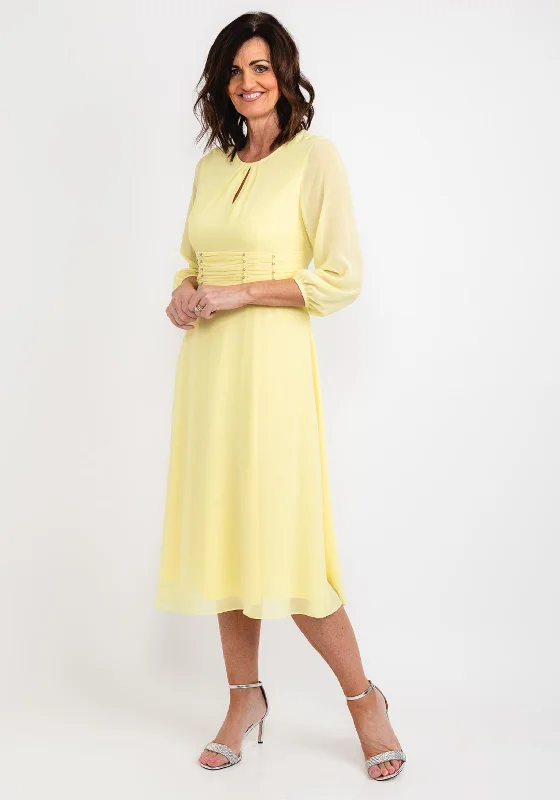 Lizabella Keyhole Chiffon Midi Dress, Lemon Fashionable A-Line Midi Dress