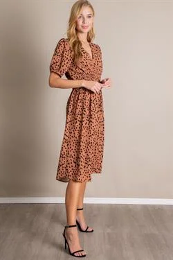 V Neck Animal Print Midi Dress Comfortable Knitwear Midi Dress