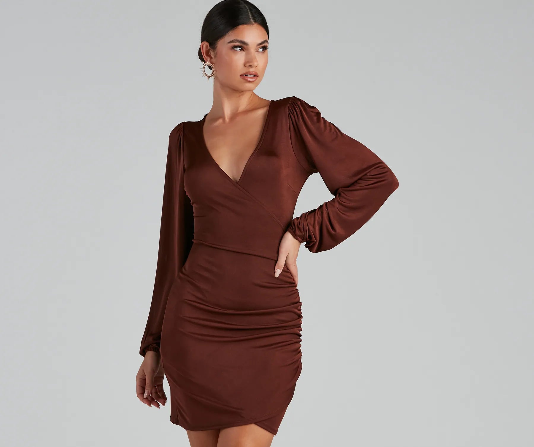 Out For The Night Plunge Wrap Mini Dress Elegant Lace-Up Mini Dress