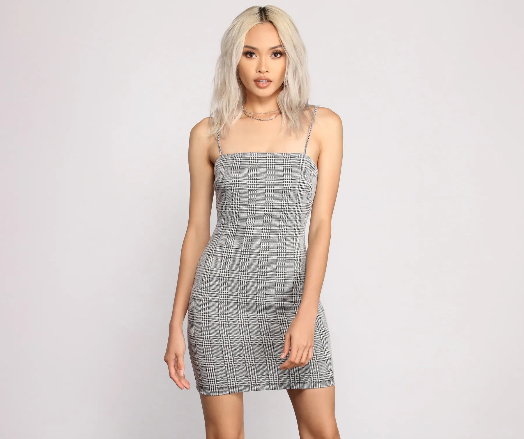 Pretty In Plaid Knit Mini Dress Chic Pleated Mini Dress