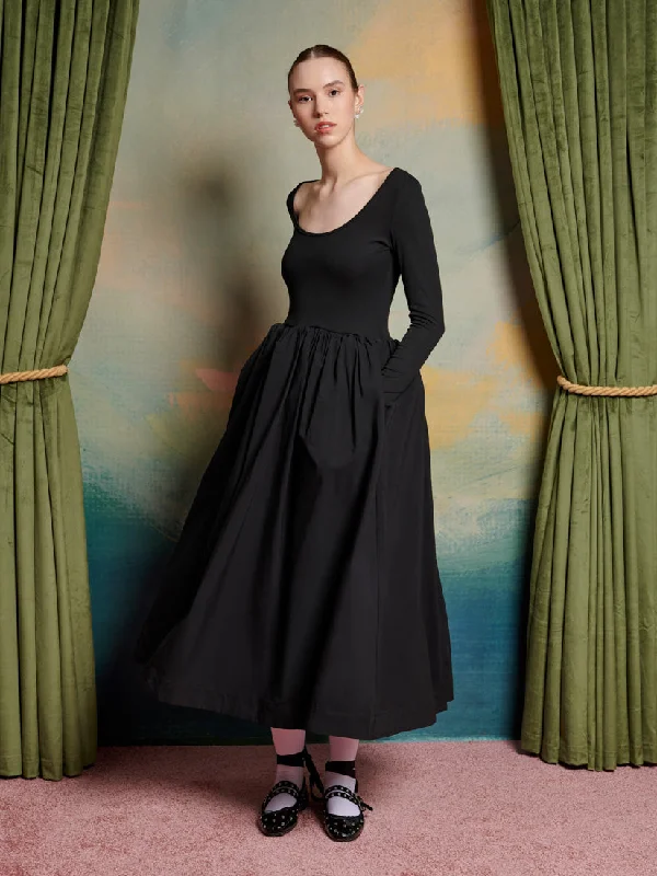 Prima Ballerina Midi Dress Elegant Pleated Sleeve Midi Dress