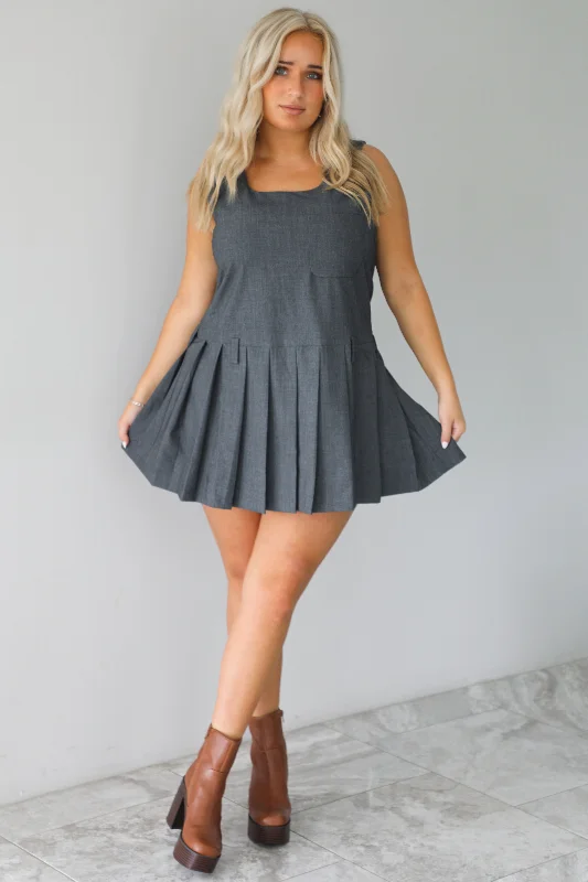 RESTOCK: Wise Decisions Mini Dress: Charcoal Fashionable Boho-Chic Mini Dress