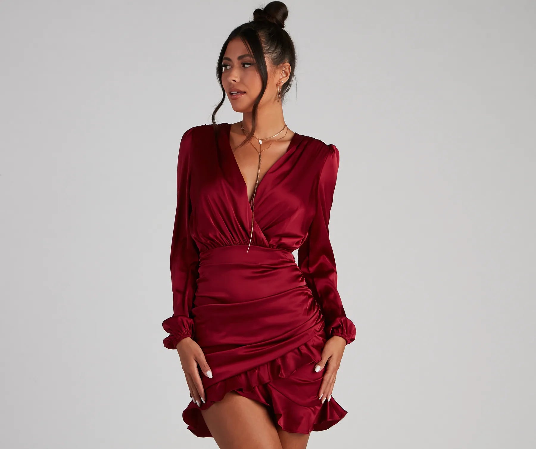 Ruffle Romance Satin Mini Dress Elegant Sequin Mini Dress