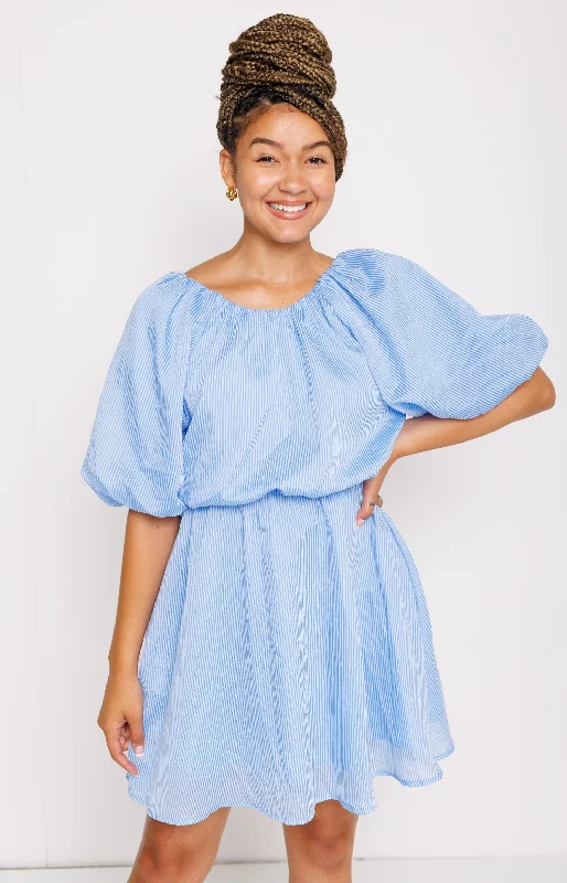 In For A Treat Mini Dress, BLUE Comfortable Off-Shoulder Mini Dress