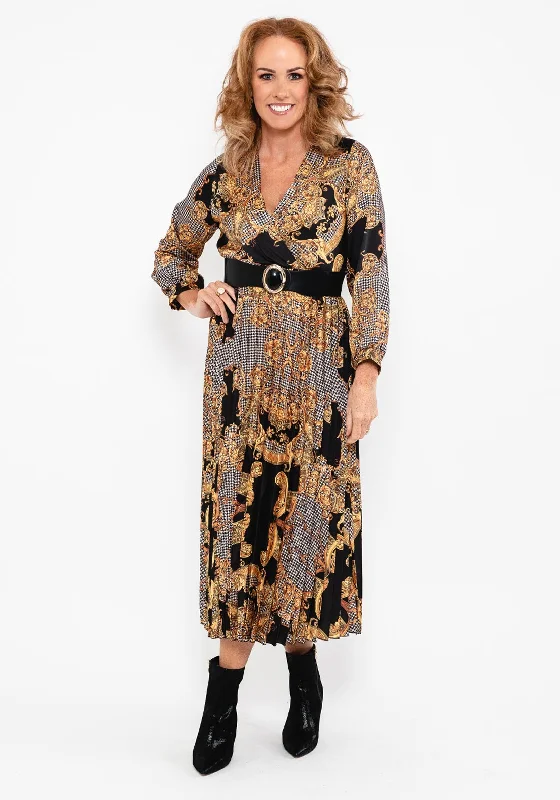 Seventy1 Ornate Print Pleat Midi Dress, Black Cozy Tie-Dye Midi Dress