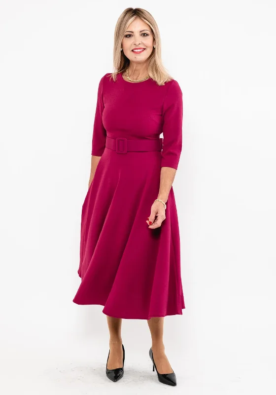 Seventy1 Belted A-Line Midi Dress, Raspberry Trendy Knit Midi Dress