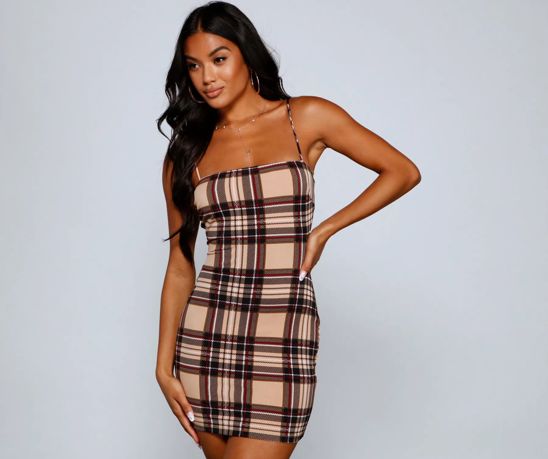 So Fab Sleeveless Plaid Mini Dress Comfortable One-Shoulder Mini Dress