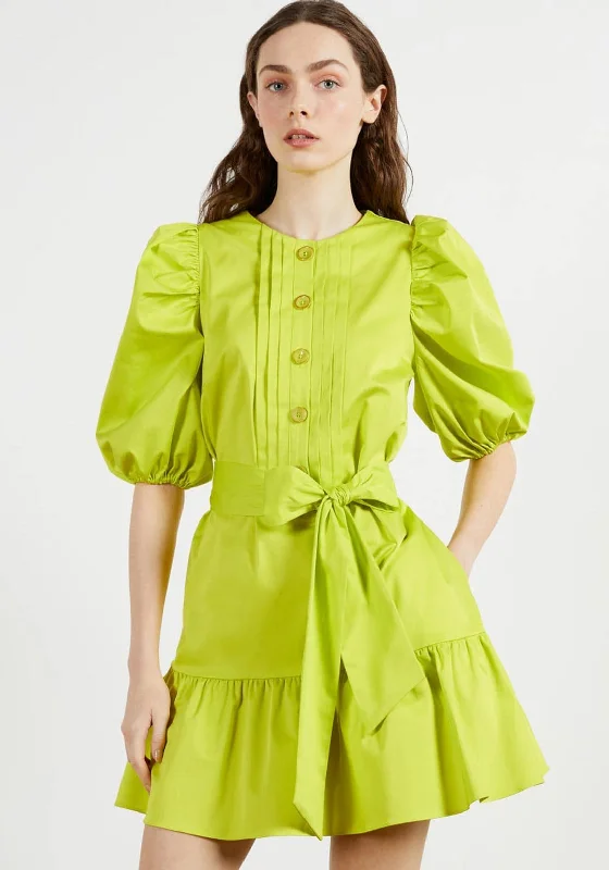 Ted Baker Sofiiia Button Up Mini Dress, Bright Green Cozy Ribbed Mini Dress