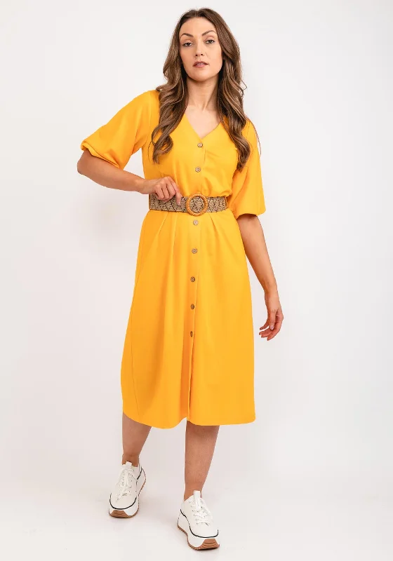 Tiffosi Selva Belted Midi Dress, Gold Comfortable Button Front Midi Dress