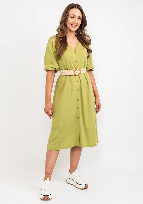 Tiffosi Selva Belted Midi Dress, Green Fashionable Casual Midi Dress