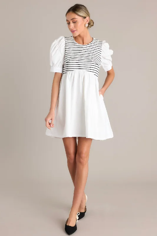 Urban Streak Black Stripe Mini Dress Fashionable Off-Shoulder Mini Dress