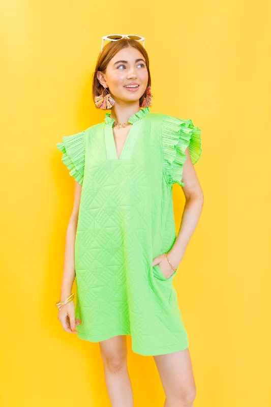 Level Up Mini Dress, LIME Fashionable Pleated Mini Dress